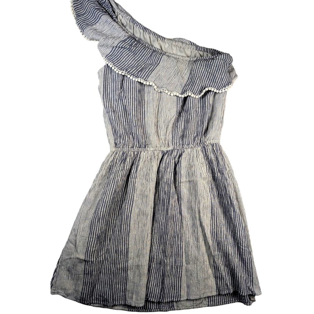 American Eagle Dress One‎ Shoulder Cotton Blue White Stripe Size Med Pull On
